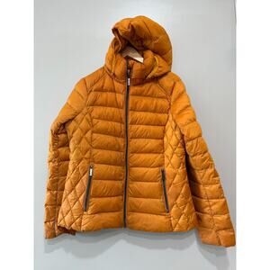 Michael Kors Packable Down removable Hood Puffer Jacket Orange Women's Sz M